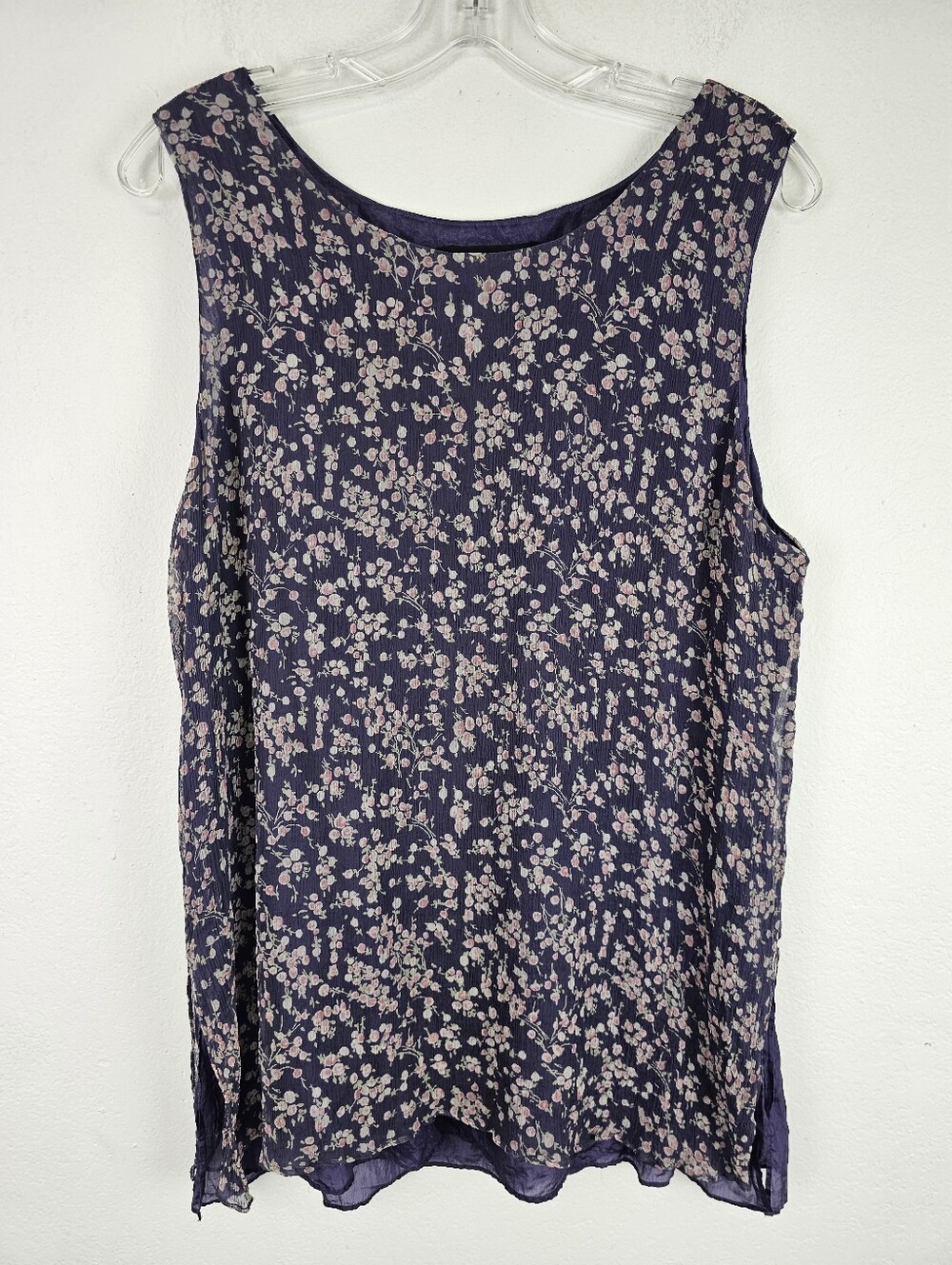 100% Layered Purple Silk Shell Tank Sz XL Quiet Luxury Minimalist Coastal